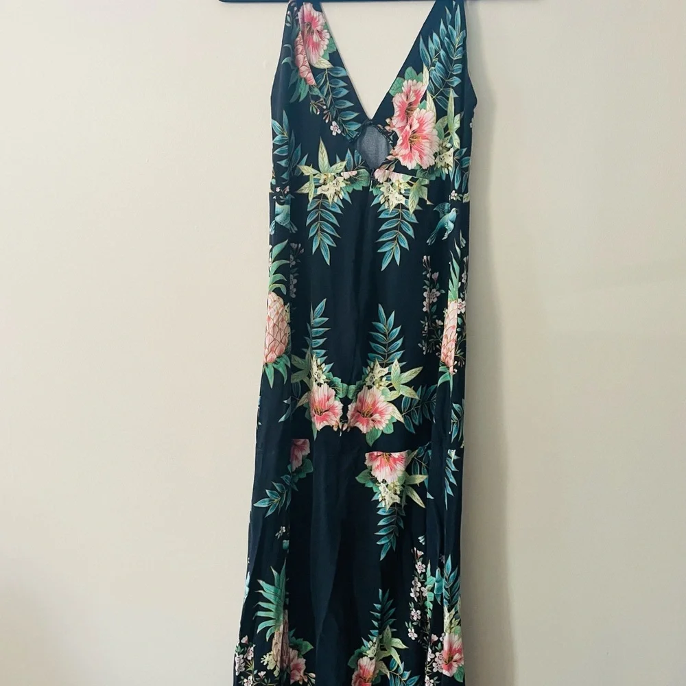 FARM Rio Black Maxi Dress with Green and Pink Floral Print - Picture 2 of 9